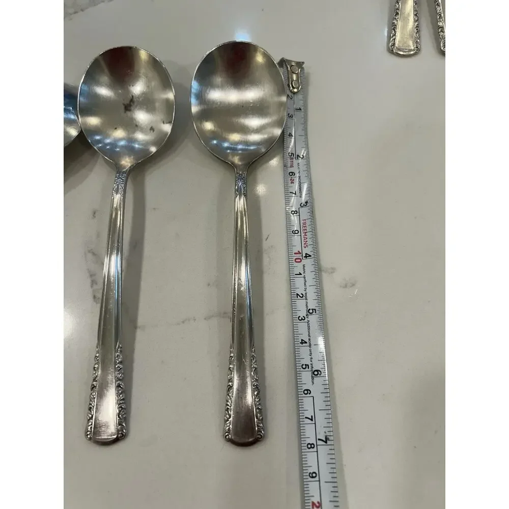Vtg Set Of 4‎ Holmes & Edwards May Queen Soup Spoons 7” Silverplate Inlaid IS